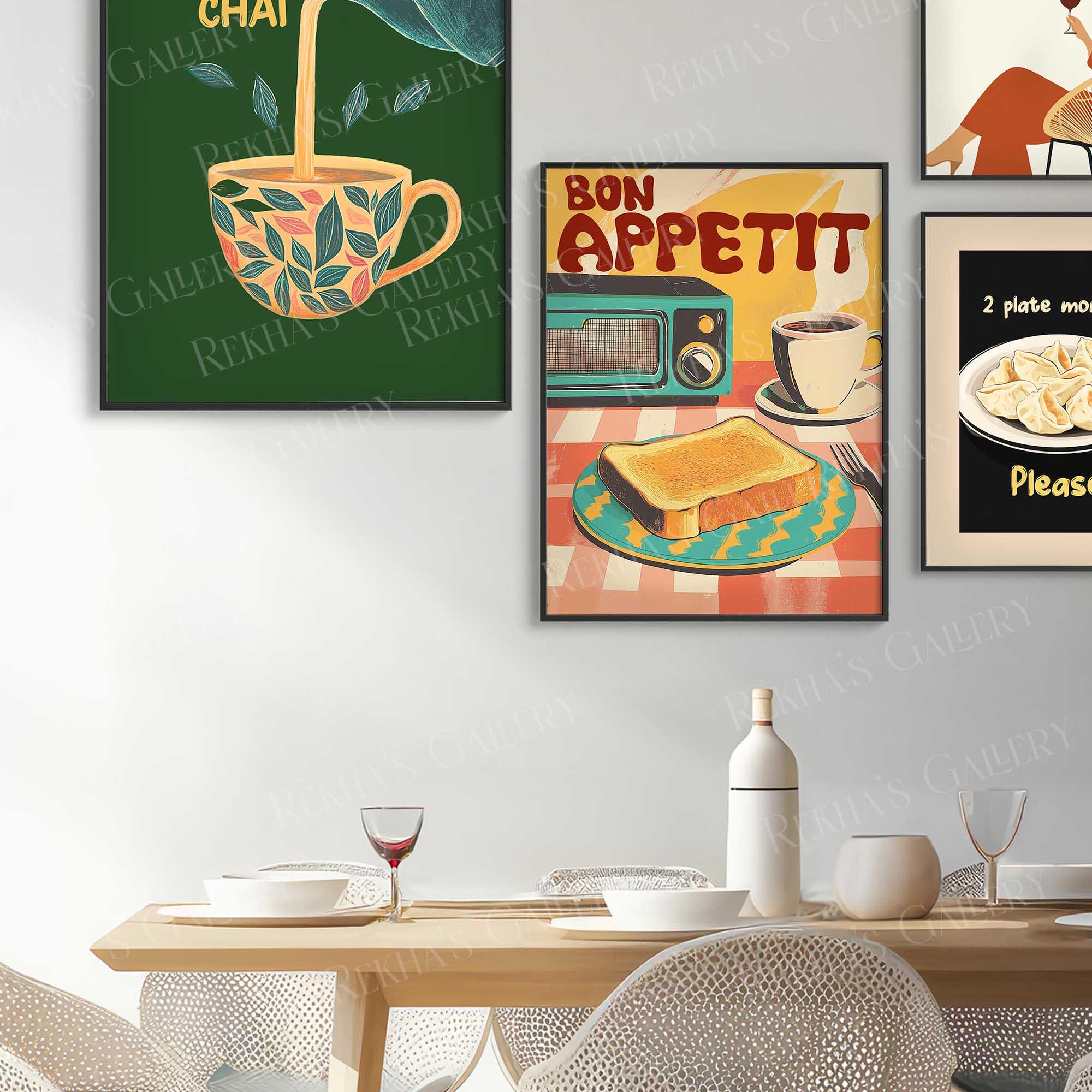 Retro Breakfast Digital Wall Art - Bon Appetit Toast & Coffee Printable ...