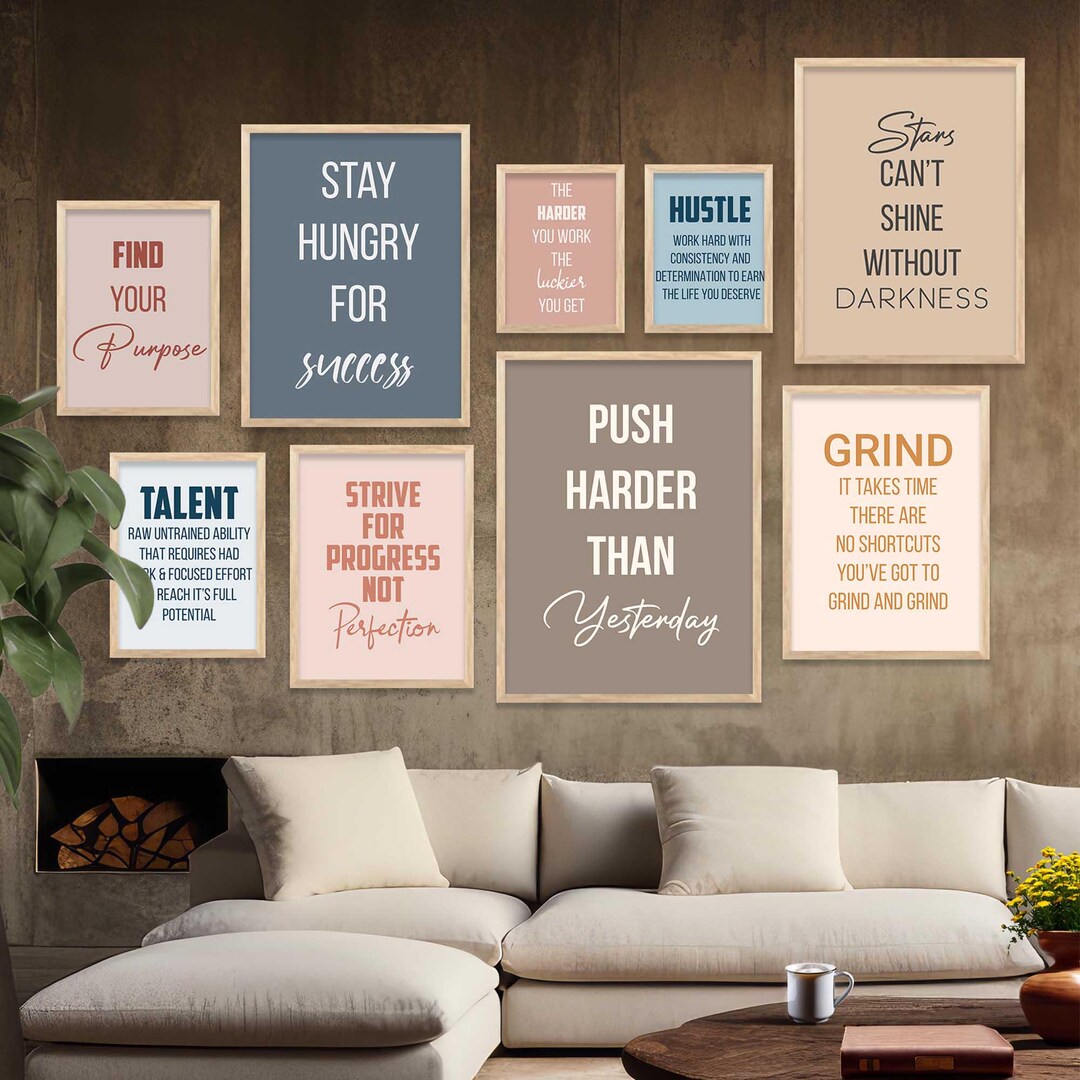 Set of 9 Motivational Quote Wall Prints | Minimalist Typography Posters ...