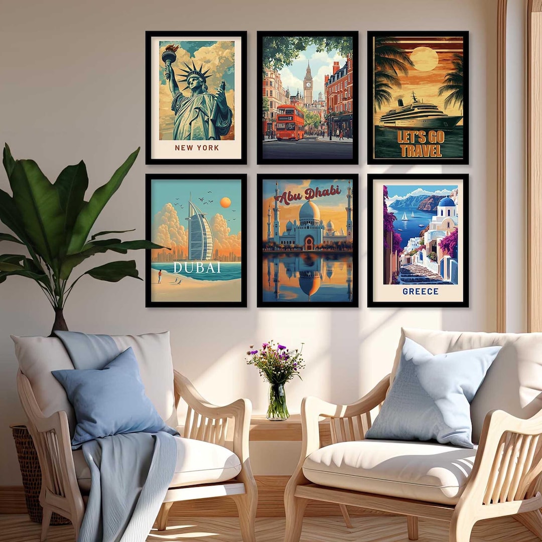 Set of 6 Vintage Travel Posters | Retro-inspired Wall Art Prints ...