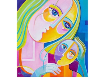 Mother #15 original oil painting on canvas, Mother and Child, Cubism art, Marlina Vera,  Picasso style, Modernism Cubist, Contemporary Fauve