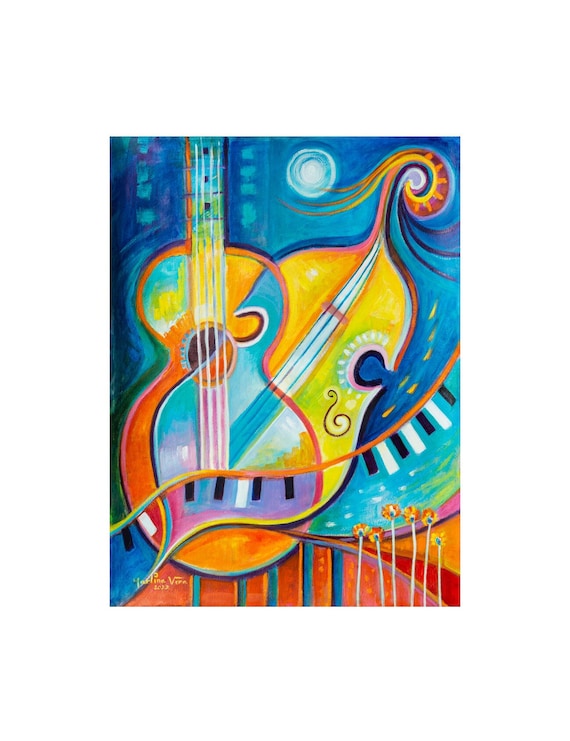 Abstract Expressionist Painting: Jazz Music, Guitar, Cello, Piano