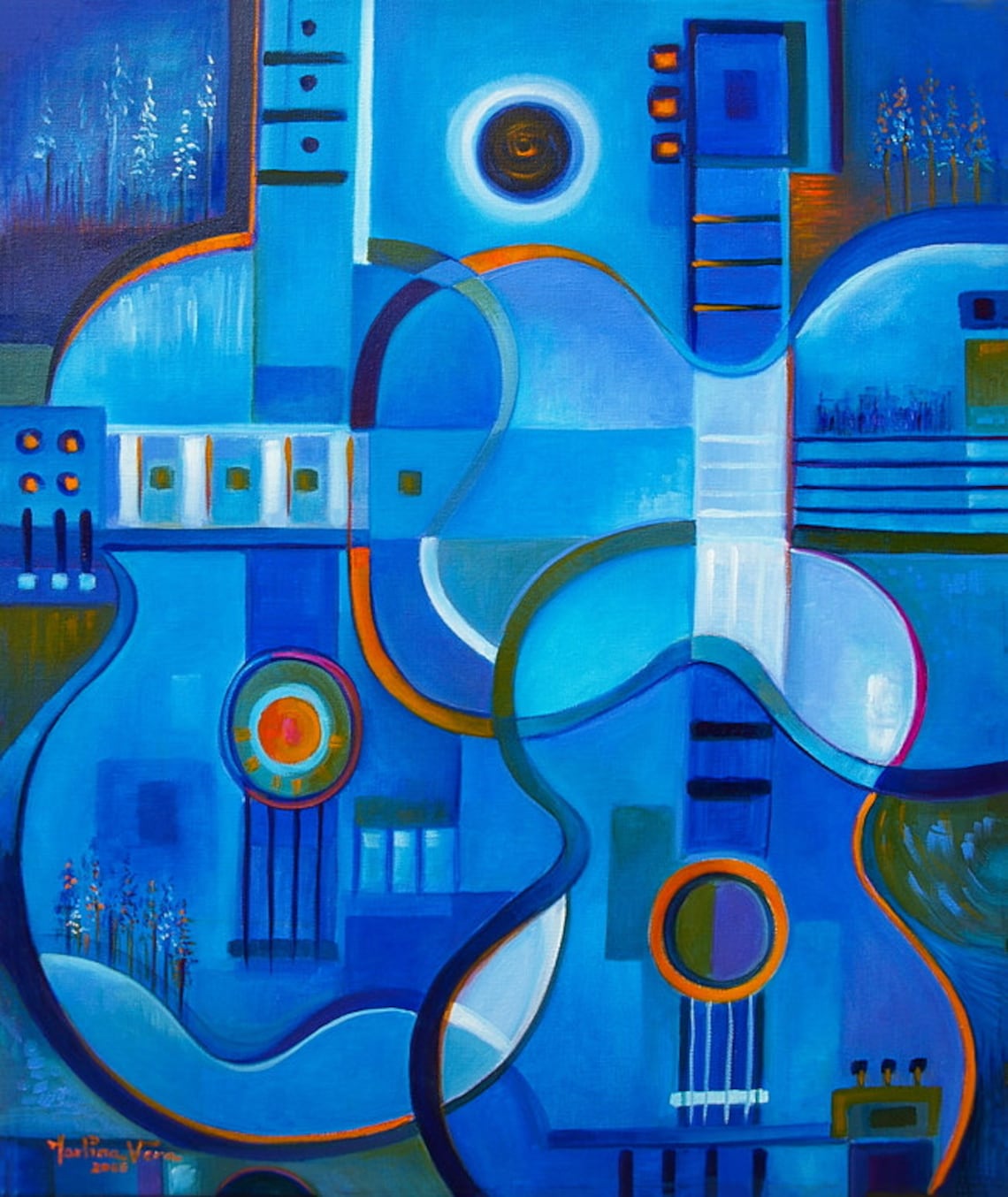 Pintura contemporánea Arte moderno, Guitarras azules Obra de arte de ...