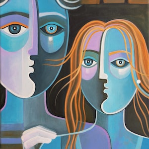 Cubist Abstract Original painting, Contemporary art, Marlina Vera artwork Couple in love Picasso Style Cubist, Modern Figurative Lovers