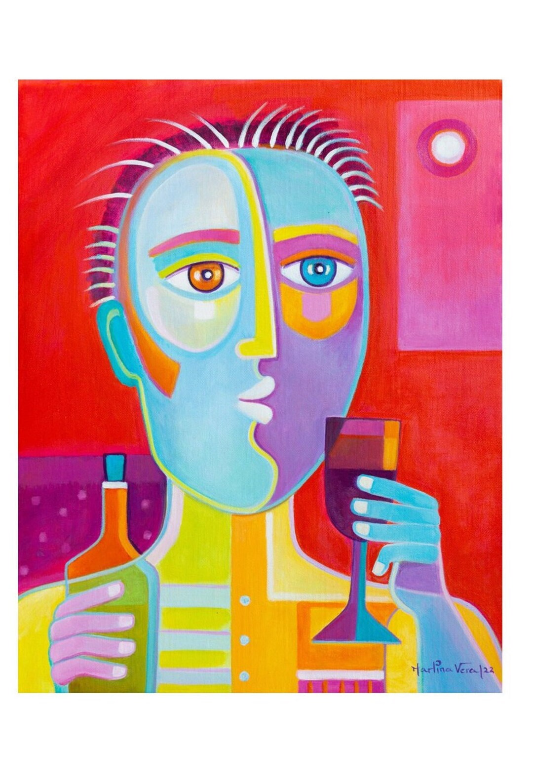 Cubism Painting: "the Sommelier" - Modernist Wine Tasting Art - Etsy