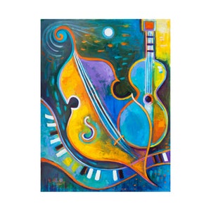 Abstract Expressionism Painting, Original Modern artwork, Music, Marlina Vera Art, Jazz Music, piano cello guitar musical instruments