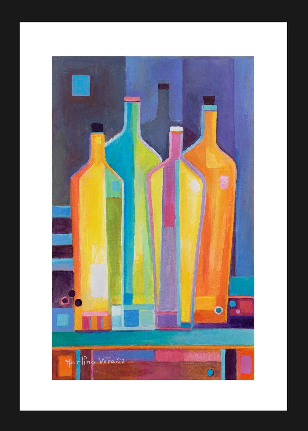 Cubist Wine Bottles Painting: Fauvism Modern Art (16x12) - Etsy