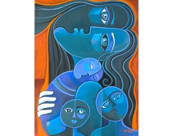 Cubist painting Cubism Art Figurative Mother Child Marlina VeraExpressionism Artwork Picasso style Mère peinture Modernist Madre Love