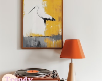 Modern Wall Art, Crane Bird, Trendy Print, Apartment Decor, Room Decor, Living Room Art, Home Decor, Digital Download, Printable Art