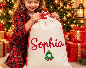 Personalized Santa Sack With Name,Custom Kids Christmas Present Bag,Christmas Toy Sack, Christmas Eve Box, Baby 1st Xmas Gift, Xmas Gift Bag