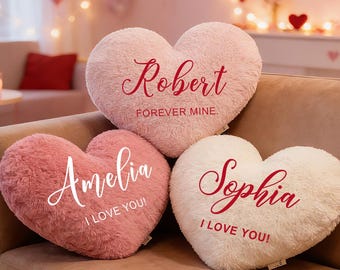 Personalized Heart Pillow, Custom Plush Name Pillow, Valentine’s Day Gift For Girlfriend, Heart Shape Cushion, Valentines Heart Shaped Gift.