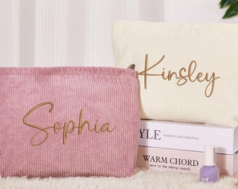 Embroidered Makeup Bag With Name,Personalized Cosmetic Bag for Women,Custom Travel Bag,Bridesmaid Gifts For Her,Maid of Honor Gift,Wedding