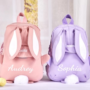 Sac à dos personnalisé pour enfant avec nom, cartable lapin, sac à dos personnalisé pour tout-petit, cadeau de rentrée scolaire pour fille, cadeau pour la maternelle, anniversaire d'enfant
