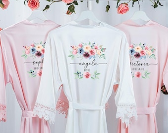 Personalized Bridesmaid Robe,Custom Satin Robe,Bridal Satin Lace Robe,Wedding Robes For Her,Bridesmaid Gift,Bridal Party Gift,Hen Party Gift