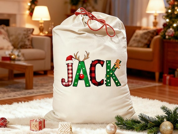 Custom Santa Sack With Name,Personalized Family Christmas Gift Bag,Monogram Christmas Present Bag,Kids Christmas Gift Bag, Xmas Stocking