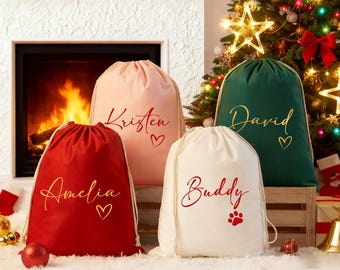 Personalized Christmas Gift Bags,Custom Name Sack Bag,Christmas Sack Bags With Name,Large Santa Sack Bas,Xmas Gift Bag,Family Christmas Gift