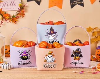 Personalized Seersucker Halloween Basket,Custom Name Trick or Treat Bag,Halloween Candy Bucket for Kids, Halloween Boo Basket,Halloween Gift