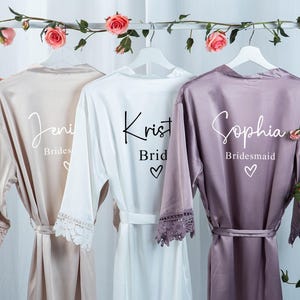 Personalized Bridesmaid Robe,Custom Satin Robe,Bridal Satin Lace Robe,Wedding Robes For Her,Bridesmaid Gift,Bridal Party Gift,Hen Party Gift