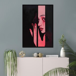 Oeuvre d'art surréaliste de portrait abstrait entrelacé, art mural imprimable - art déco mural moderne, impression murale, décoration murale tendance pour la maison et le bureau