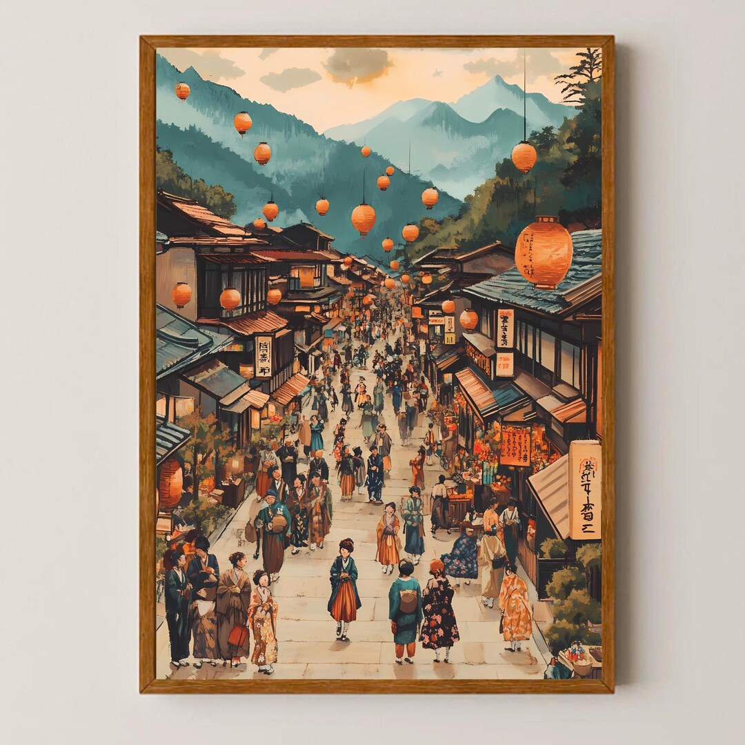 Vintage Japanese Street Art Print, Rustic Town Scene (digital Download ...