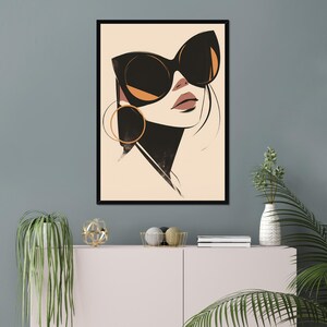 Feminine Portrait Wearing Sunglasses, Minimalist Printable Wall Art - Modern Fashion Wall art, Wall Art decor, Wall Prints, Minimalist Art