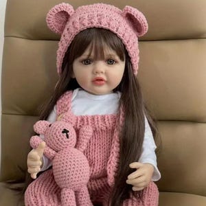 22&#39;&#39; Reborn Baby Girl Doll – Full Soft Silicone Vinyl, Realistic Newborn & Teddy Bear Lifelike Gift for Birthday, Thanksgiving, or Christmas