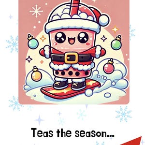 Carte de voeux pour les fêtes de Noël Snowboard Bubble Tea Boba des neiges