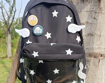 Großer Ita Rucksack, schwarzer Anime Rucksack, klares Pin-Display, personalisiertes Geschenk