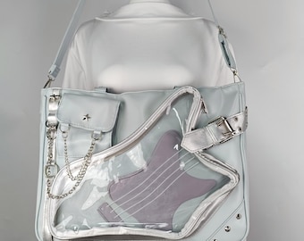 Bolso Ita de guitarra azul claro, bolso para exhibir pins de anime, bandolera