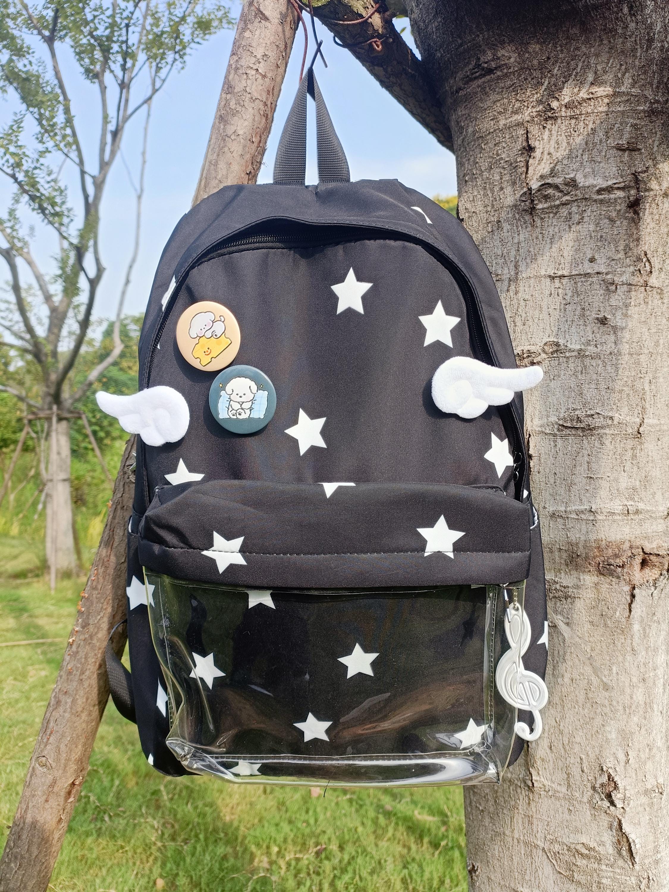 Large Ita Backpack, Black Anime Backpack, Clear Pin Display 