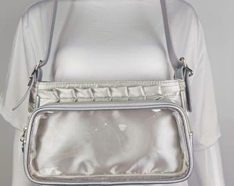 Bolso Ita plateado hecho a mano, bandolera de anime personalizada con pantalla transparente