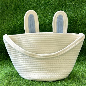 Personalisierter Hasen-Aufbewahrungskorb für Kinder, Benutzerdefinierter Baby-Namenskorb, Seil-Baumwollbaby-Geschenkkorb, Babypartygeschenk, Jagdkorb, Neugeborenen Geschenk