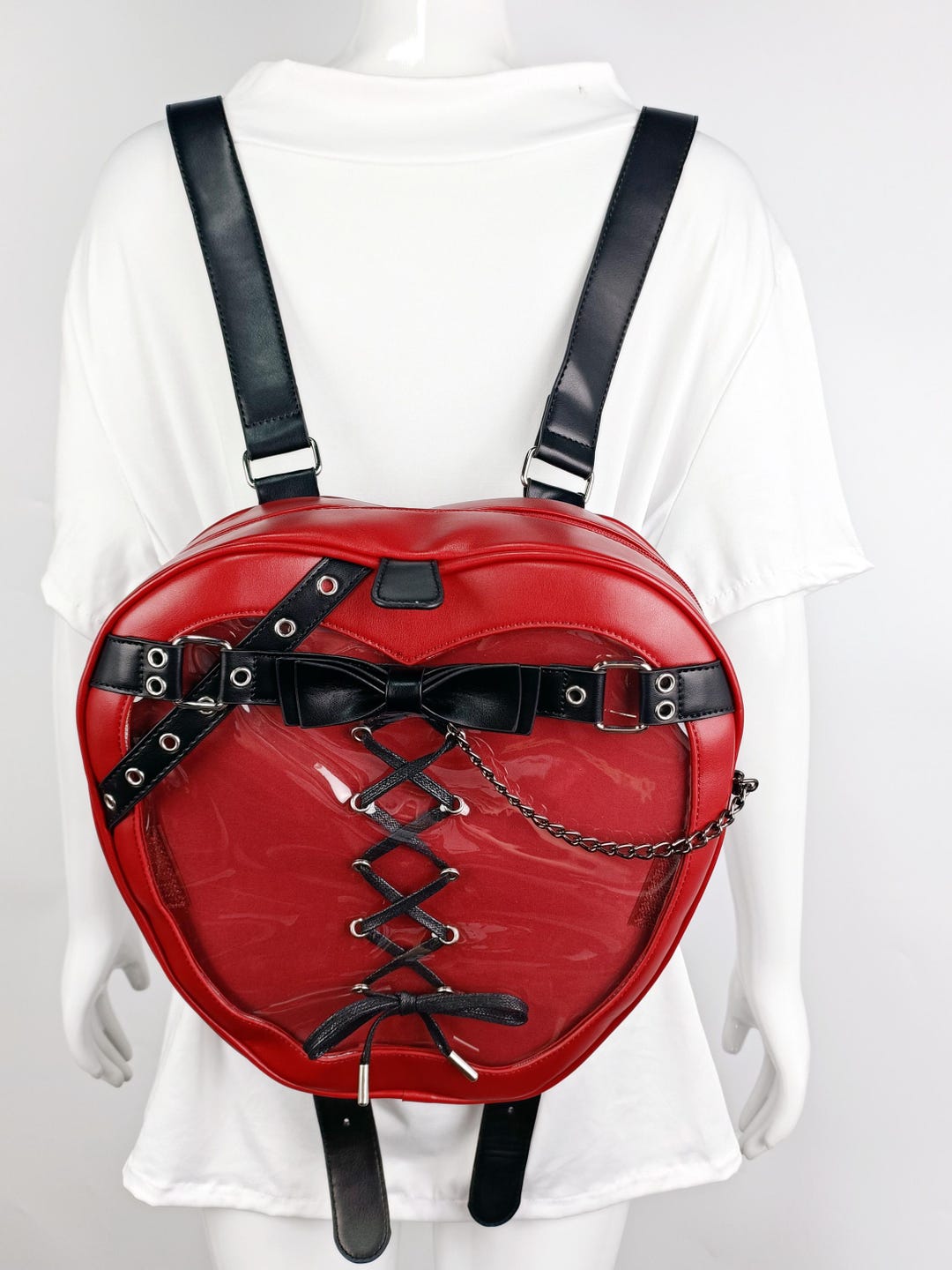 Gothic Ita Backpack with Pin Display Window Cosplay Multi-Purpose Convertible Ita Bag Y2K Lolita Gothic Punk Backpack Vintage DIY Display  main image 4