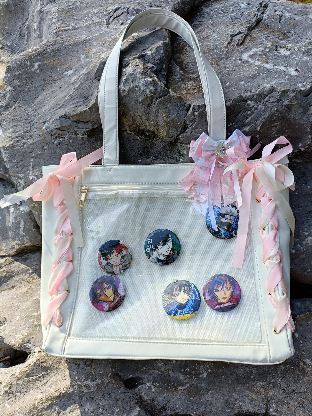 Hand Sewn Ribbon Bow Ita Bag: Anime Pin Display Shoulder Bag - Etsy