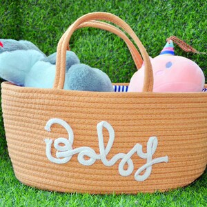 Benutzerdefinierte Name Brown Tragekorb, handgemachter Aufbewahrungskorb, Spielzeugkorb, Kinderzimmer Korb für Spielzeug, Kleidung Aufbewahrungskorb, personalisierte Geschenke