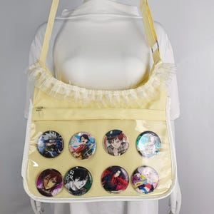 Handmade Yellow Ita Bag: Anime Pin Display Crossbody Sling