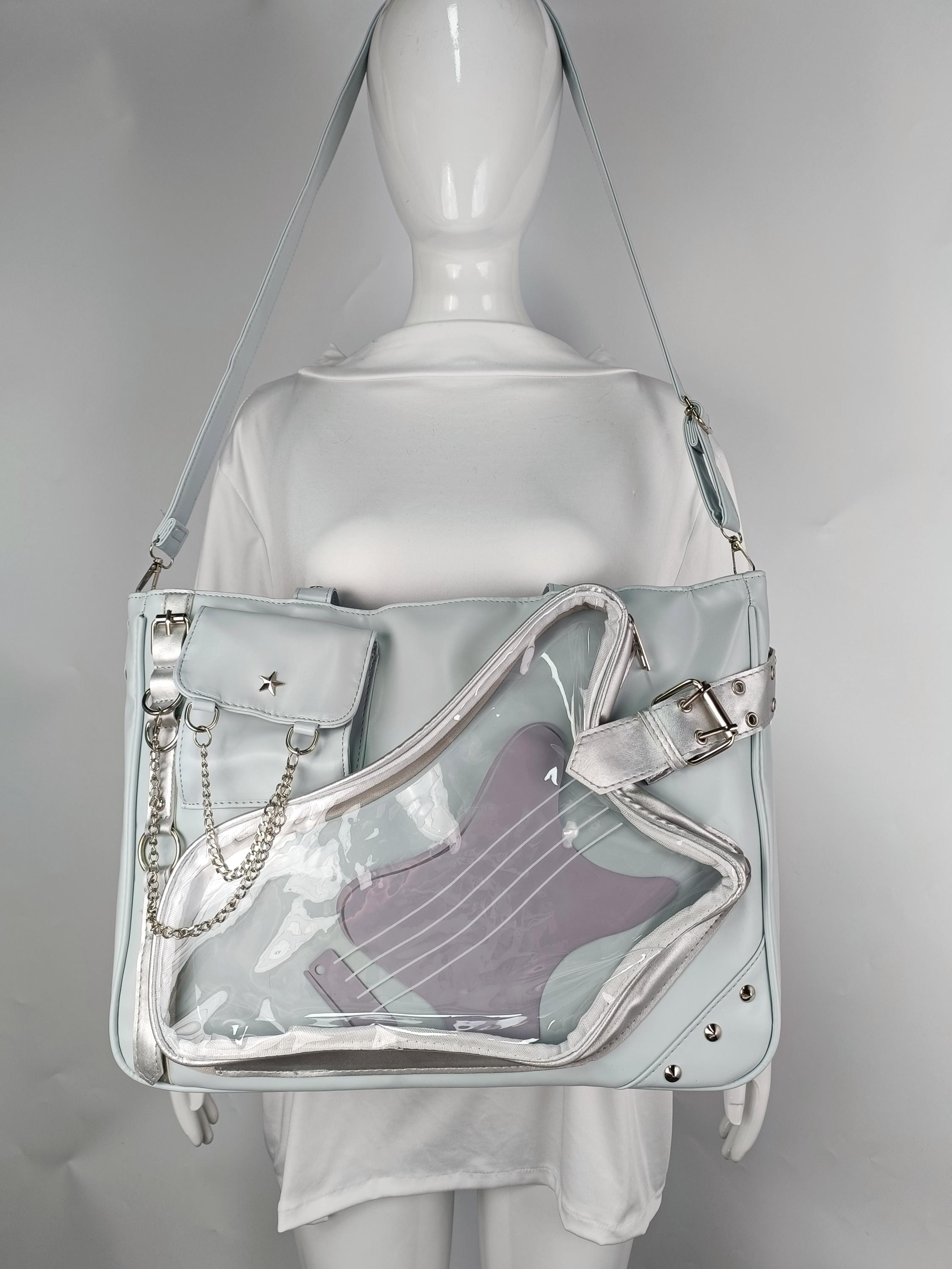 Blue Rock Metal Guitar Ita Bag Crossbody with Clear Window & Removable Strap Sky Blue | Window Cover Ita Bag – IvoryRuemia main image 3
