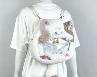 Plüschkatze Ita Bag: Crossbody-Rucksack mit Sichtfenster