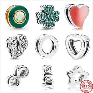 Dijes de malla reflectante de plata de ley 925 con forma de corazón redondo y brillantes con circonitas cúbicas, compatibles con pulseras Pandora originales, joyería para ella.