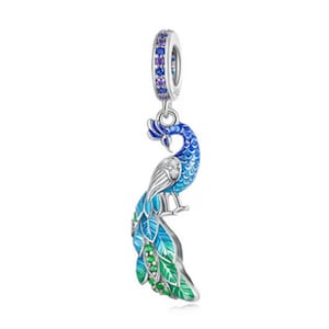 S925 Blauer bezaubernder Pfau Armband-Charme, für Pandora Armband, Sterlingsilber-Charme, baumeln Charme für Armband Anhänger Frauen Schmuck