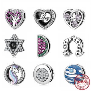 Dijes de malla reflectante de plata de ley 925 con forma de corazón redondo y brillantes con circonitas cúbicas, compatibles con pulseras Pandora originales, joyería para ella.