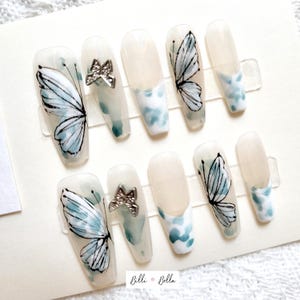 Flutterby Butterfly Handmade Press On Nails - Elegant High-Quality Nail Art Set