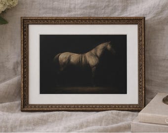 Minimalist Dark Fire Horse Photography Fine Art Print | Passepartout Frame