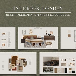 Interior Design Template for Client Presentation + FF&E | Editable Canva and PPT | Moodboard Layout