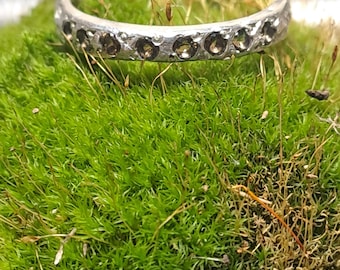 recycled 9ct white gold textured band with brown diamonds,  wedding ring or eternity ring