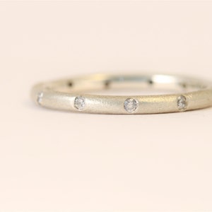 Recycled sterling silver, round, eternity ring with 10 diamonds, randomly set. Ethical jewellery 2 mm wide Unisex image 1