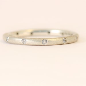 Recycled sterling silver, round, eternity ring with 10 diamonds, randomly set. Ethical jewellery 2 mm wide Unisex image 2