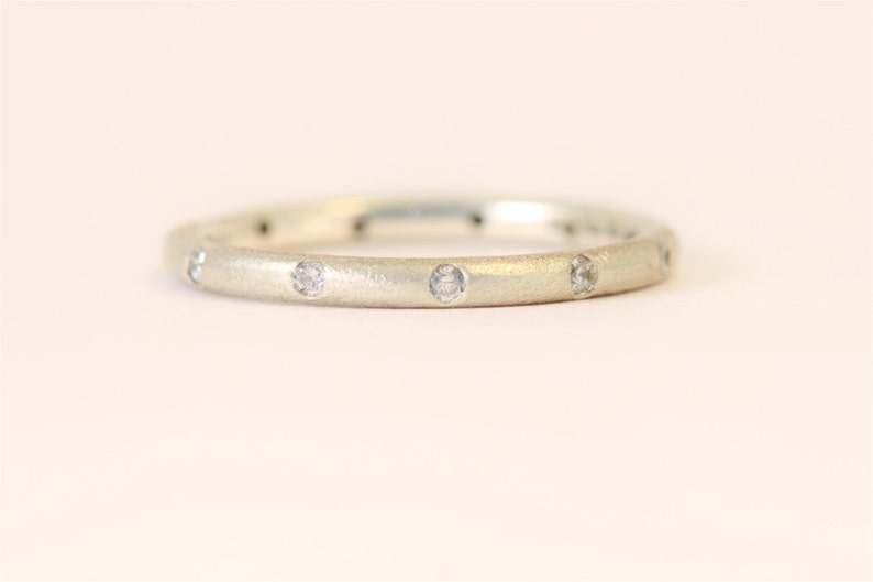 Recycled sterling silver, round, eternity ring with 10 diamonds, randomly set. Ethical jewellery 2 mm wide Unisex image 2