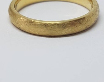 3mm wide matt recycled court shape, hammered 18ct yellow gold wedding ring