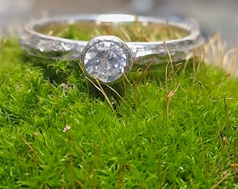3mm wide 9ct white gold engagement ring with 4mm diamond
