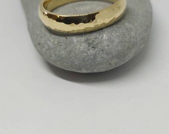 4mm wide recycled  18ct yellow gold hammered wedding ring .